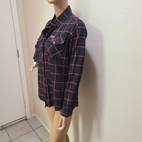 NEW NWT! DIXXON "HOPE" PINK/BLACK PLAID FLANNEL SHIRT BREAST CANCER sz S - Picture 2 of 10